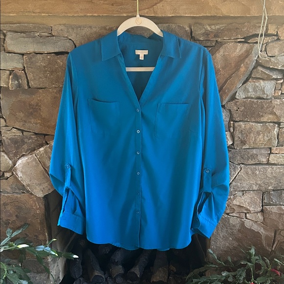 Talbots Vibrant Teal Blue Button-Down Long Sleeve Blouse; Size M; No Iron! - Picture 4 of 10